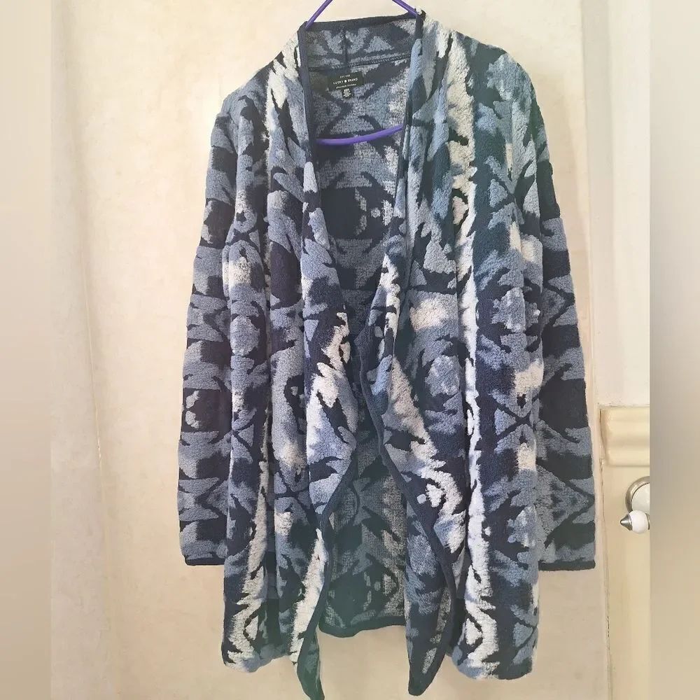 Lucky Brand M blue Aztec tribal open cardigan